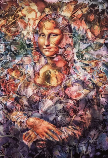Mona Lisa Nın Üretimi Leonardo Vinci Nin Gül Yapraklarıyla — Stok fotoğraf