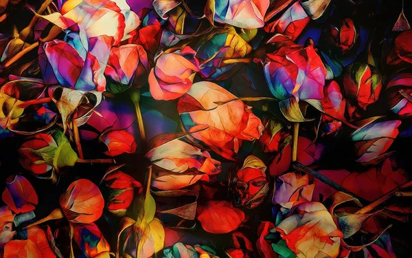 Sfondo Con Belle Rose Colore Effetto Pittura — Foto Stock