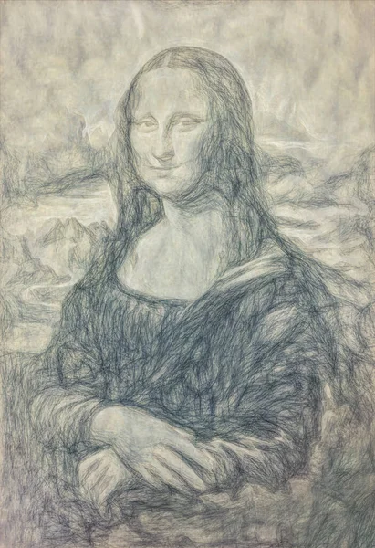 Αναπαραγωγή Της Mona Lisa Από Leonardo Vinci Και Αποτέλεσμα Σχεδίασης — Φωτογραφία Αρχείου
