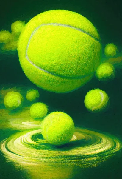 Grüner Tennisball Auf Grünem Hintergrund Digitale Illustration — Stockfoto