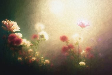 Işıkta çiçekler olan güzel bir arka plan. Çiçek arkaplanı