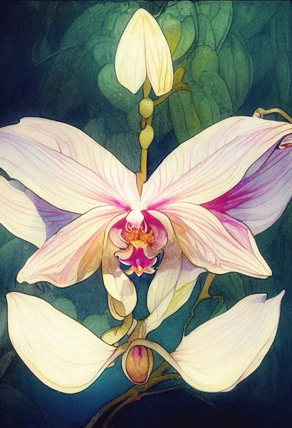 Çok Güzel Suluboya Orkidesi Olan Bir Arka Plan Çiçek Arkaplanı — Stok fotoğraf