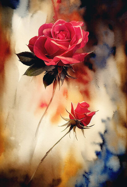 Background with beautiful watercolor red rose. Flower background