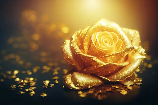 Pozadí Krásnou Zlatou Růží Digitální Ilustrace — Stock fotografie