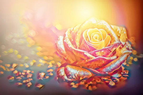 背景与美丽的金色玫瑰 数字插图 — 图库照片
