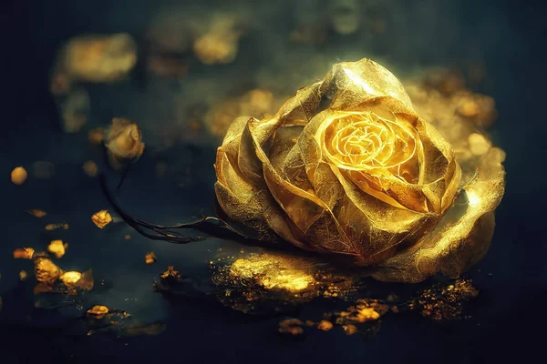背景与美丽的金色玫瑰 数字插图 — 图库照片