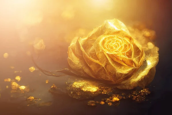 Background with beautiful gold rose, digital illustration