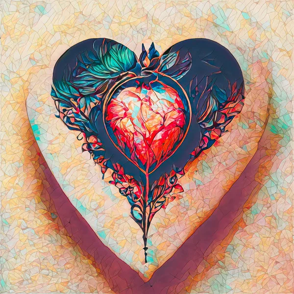 Schönes Herz Wie Eine Digitale Illustration Und Mosaikstruktur — Stockfoto