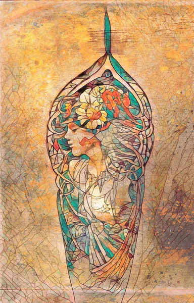 Konst Nouveau Målning Kvinna Digital Illustration — Stockfoto