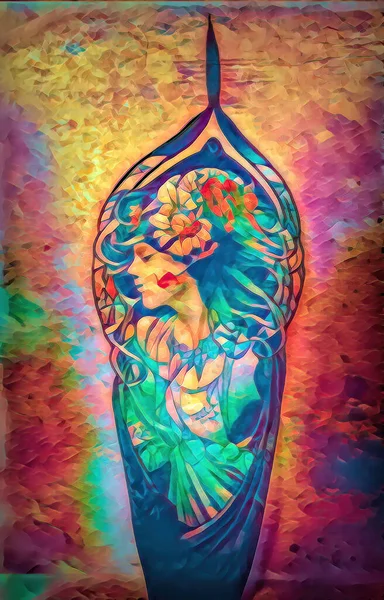 Art Nouveau Painting Woman Digital Illustration — Stock Photo, Image