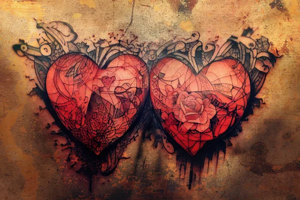 Szív Tetoválás Elvont Háttér Digitális Illusztráció — Stock Fotó