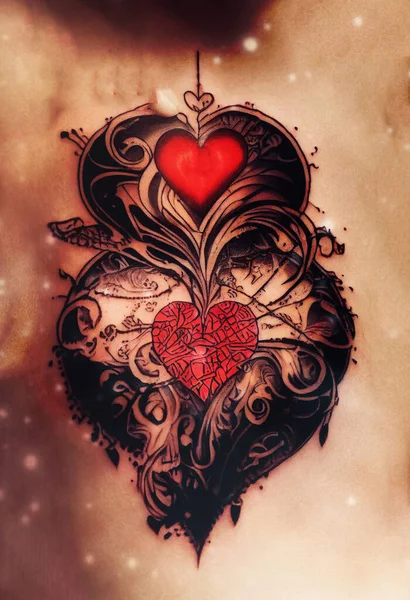 Tatuaje Corazón Sobre Fondo Abstracto Ilustración Digital — Foto de Stock