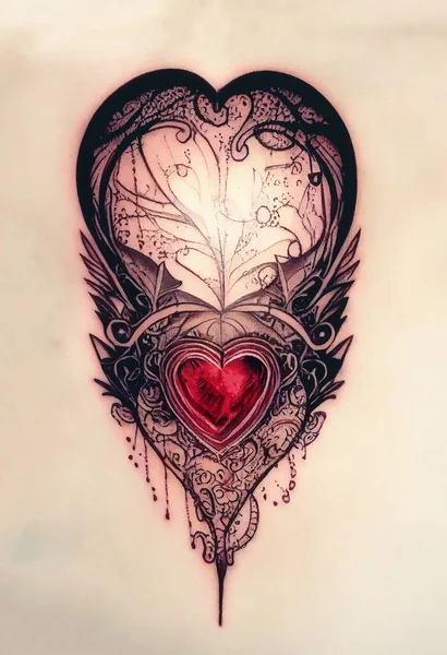 Татуировка Сердца Абстрактном Фоне Цифровая Иллюстрация — стоковое фото