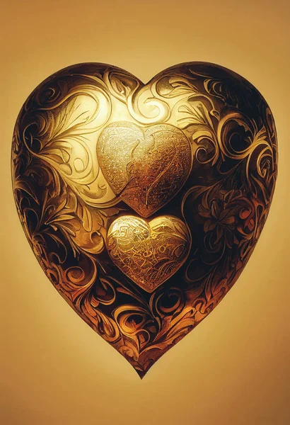 Heart Love Gold Watercolor Texture Paint Fleck Goldenes Gestaltungselement — Stockfoto