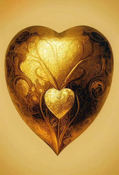 Heart Love Gold Watercolor Texture Paint Stain Золотой Элемент Дизайна — стоковое фото