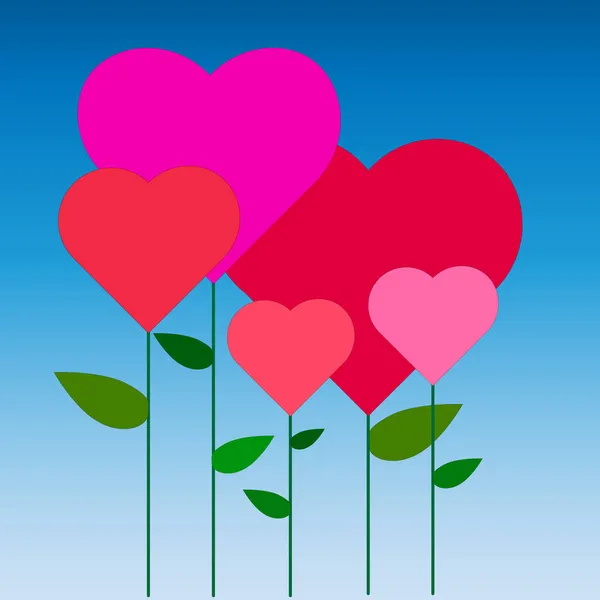 Flores São Corações Corações Multicoloridos Crescem Gramado — Vetor de Stock