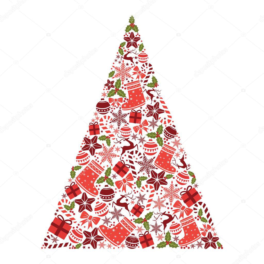 Christmas tree with decorative ornaments. Vector illustration