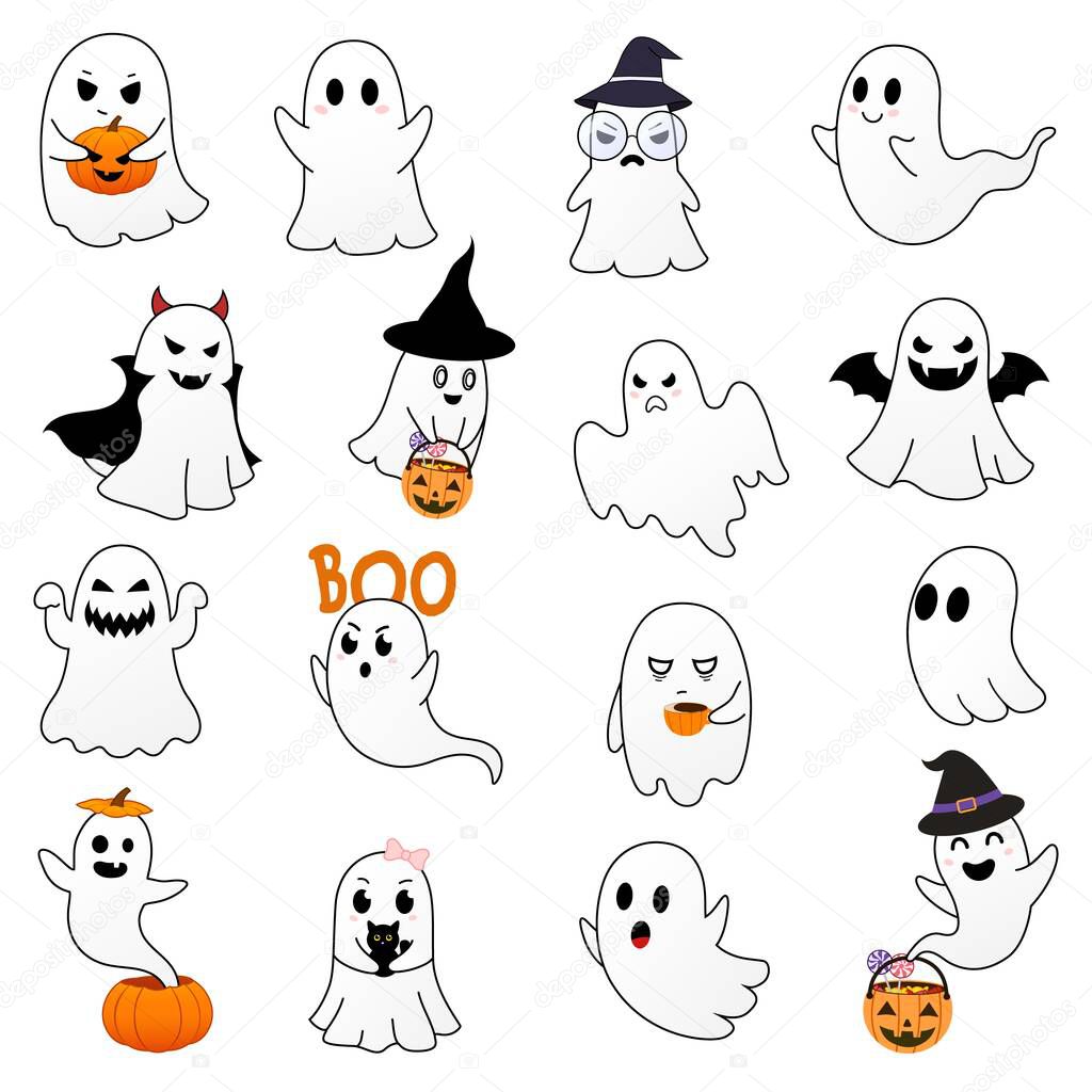 Halloween ghosts.Halloween concept cute vector illustration.