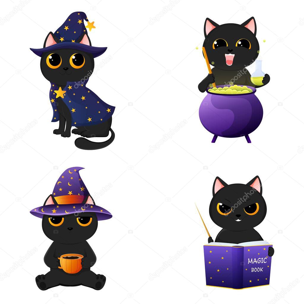Halloween black cats.Halloween concept cute vector illustration.