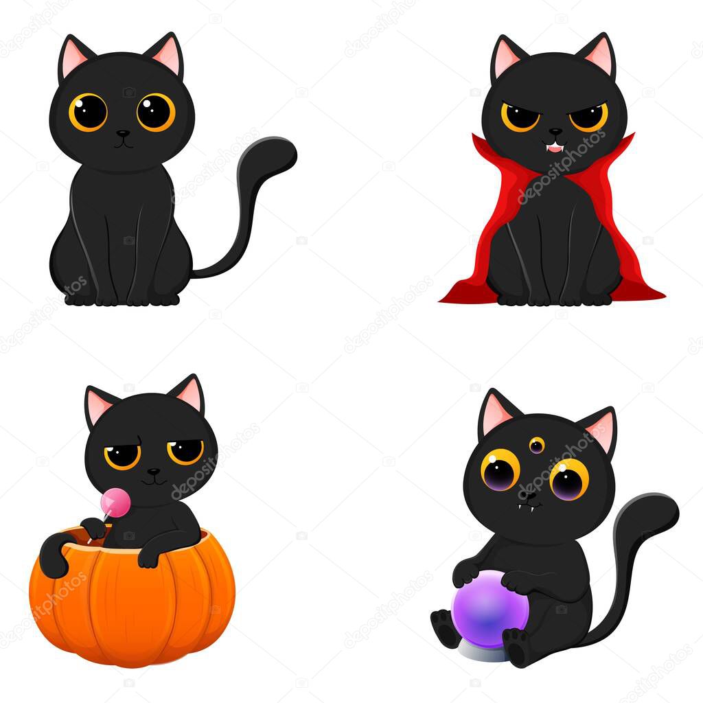 Halloween black cats.Halloween concept cute vector illustration.
