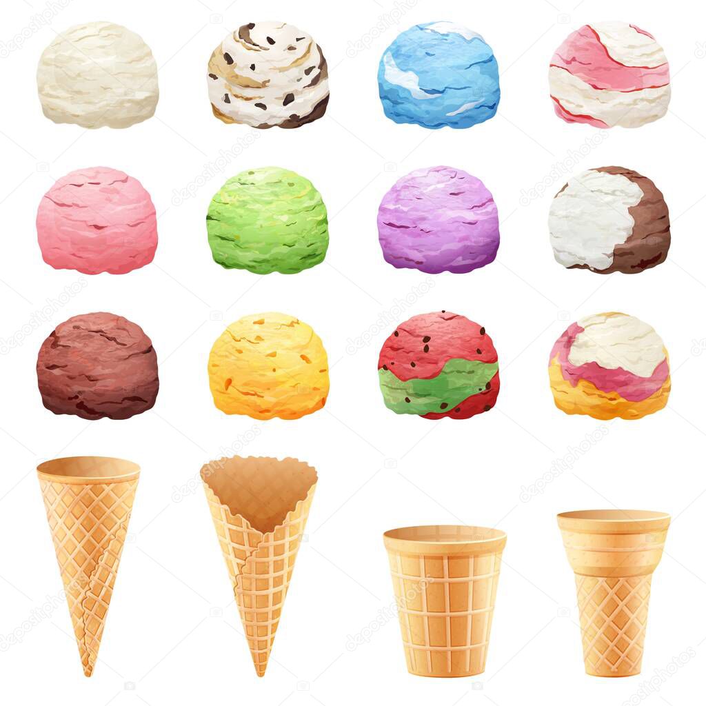 Vector set of ice cream and waffle cones