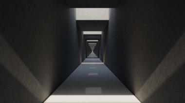 4K Animasyon Döngüsü Futuristik Bilim Kurgu Hatları Beyaz Neon Metro Işıkları Beton Döşeme Odasında Yansımaları Boş Boşlukta Parlıyor. Uzaylı, Uzay Gemisi, Gelecek, Kemer. Devam edelim. 3B Hazırlama
