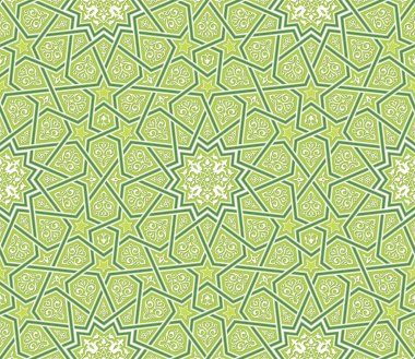Arabesk yıldızı süsleme yeşil arka plan, vektör çizim