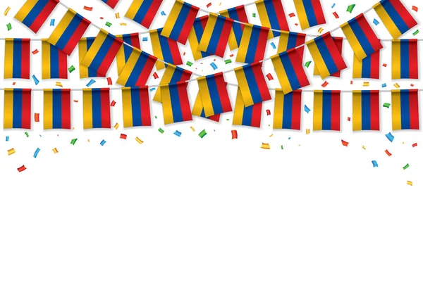 亚美尼亚国旗花环白色背景与Confetti Hang Bunting Armenia Independence Day Celebration Template Banner Vector — 图库矢量图片