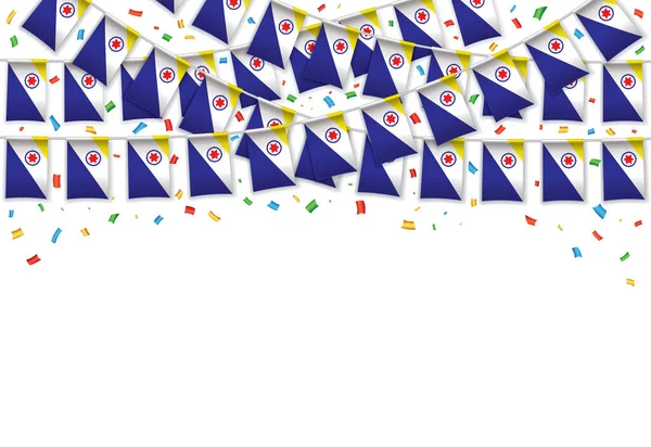 Bonaire Drapeau Guirlande Fond Blanc Avec Confettis Bruant Suspendu Pour — Image vectorielle