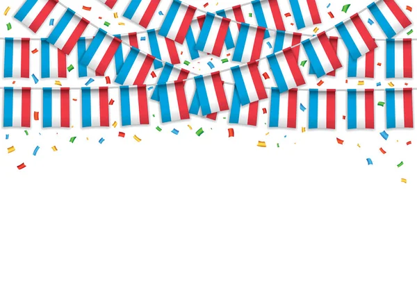 Drapeaux Luxembourg Guirlande Fond Blanc Avec Confettis Bruant Suspendu Pour — Image vectorielle