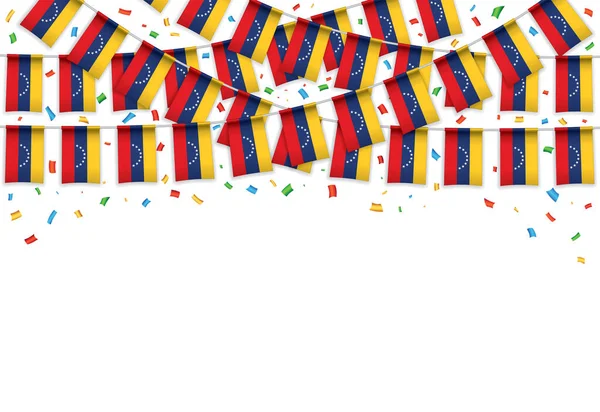 委内瑞拉国旗花环白色背景与Confetti 挂为独立日庆祝模板横幅 矢量插图 — 图库矢量图片
