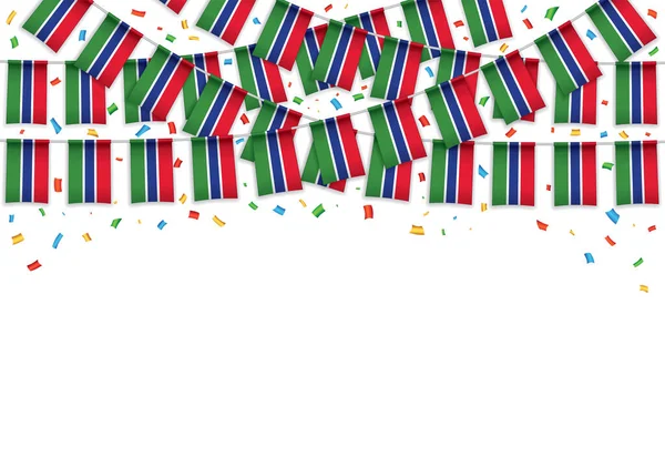 Guirnalda Bandera Gambia Fondo Blanco Con Confeti Banderola Celebración Del — Archivo Imágenes Vectoriales