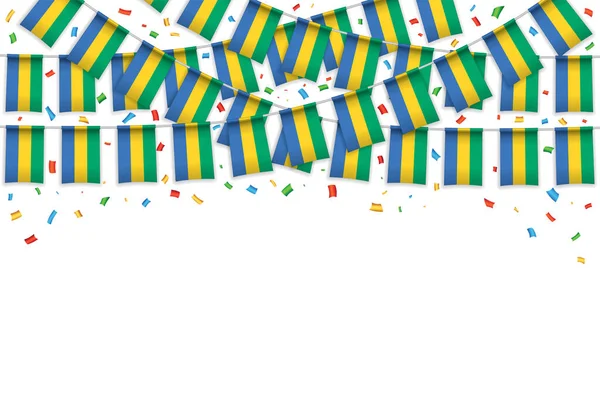 Guirnalda Bandera Gabón Fondo Blanco Con Confeti Banderola Celebración Del — Archivo Imágenes Vectoriales
