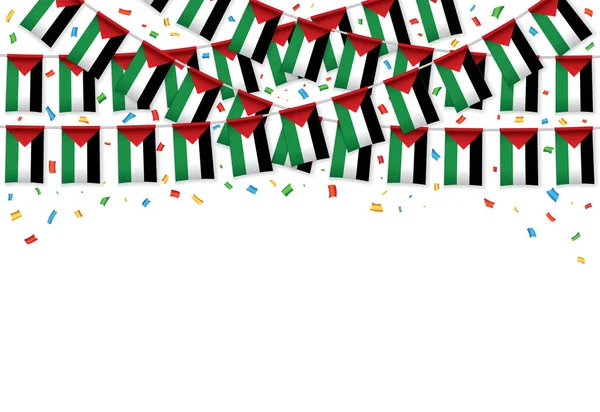 Banderas Palestina Guirnalda Fondo Blanco Con Confeti Hang Bunting Para — Archivo Imágenes Vectoriales