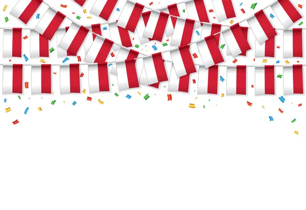 摩纳哥国旗花环白色背景与Confetti 挂捆绑独立日庆祝模板横幅 矢量插图 — 图库矢量图片