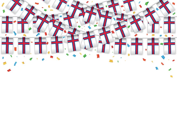Faeroe Islands Flag Garland White Background Confetti Hang Bunting Independence — Vettoriale Stock
