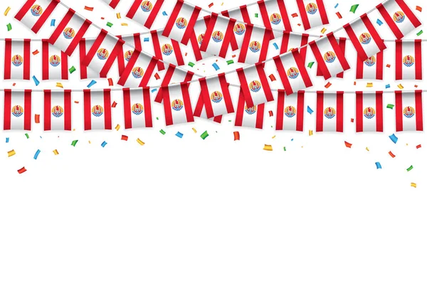 French Polynesia Flag Garland White Background Confetti Hang Bunting Independence — ストックベクタ