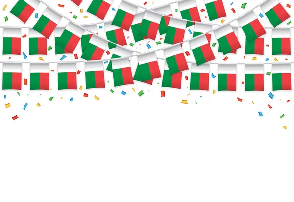 Madagascar Flags Garland White Background Confetti Hanging Bunting Independence Day — Stockvektor