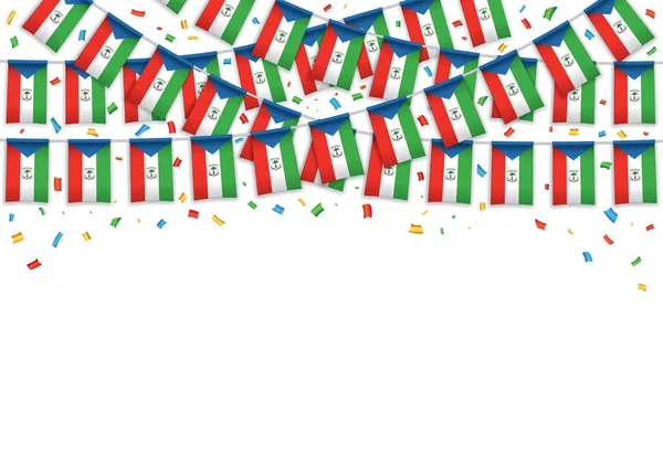 Equatorial Guinea Union Flags Garland White Background Confetti Hang Bunting — Stockvektor