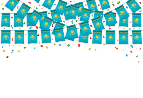 Kazakhstan Flags Garland White Background Confetti Hang Bunting National Day — 图库矢量图片