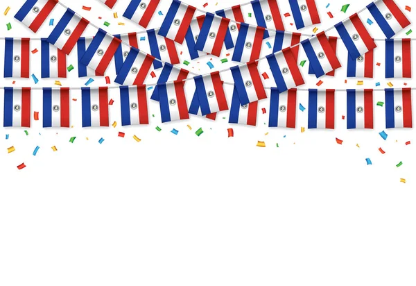 Paraguay Flags Garland White Background Confetti Hanging Bunting Independence Day — Archivo Imágenes Vectoriales