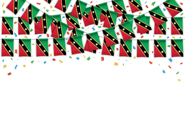 Saint Kitts Nevis Flags Garland White Background Confetti Hanging Bunting — ストックベクタ