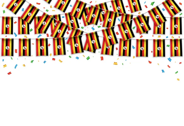Uganda Flags Garland White Background Confetti Hanging Bunting Independence Day — 图库矢量图片