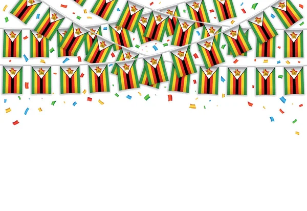 Zimbabue Banderas Guirnalda Fondo Blanco Con Confeti Colgar Banderines Para — Archivo Imágenes Vectoriales