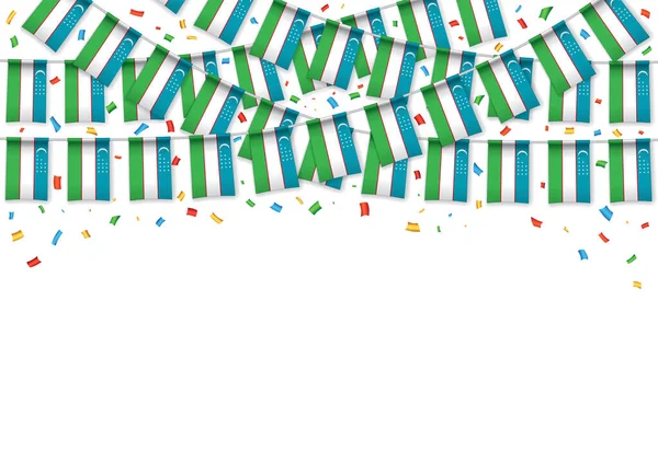 Uzbekistan Flags Garland White Background Confetti Hanging Bunting Independence Day — 图库矢量图片