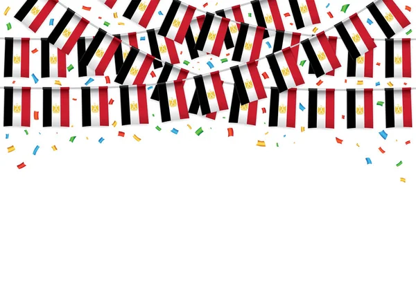 埃及国旗花环白色背景与五彩纸屑 挂彩旗埃及独立日庆典模板横幅 矢量插图 免版税图库矢量图片