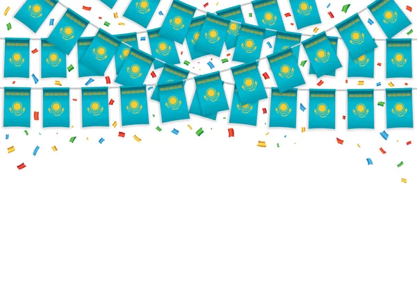 Kazakhstan Flags Garland White Background Confetti Hang Bunting National Day 图库矢量图片