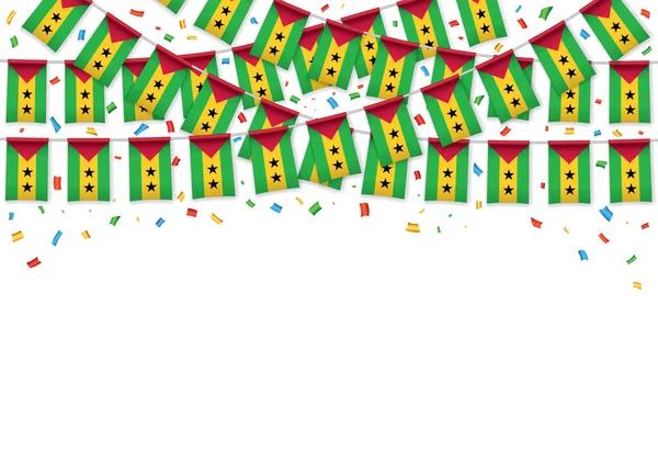 Sao Tome Principe Flags Garland White Background Confetti Hanging Bunting — ストックベクタ