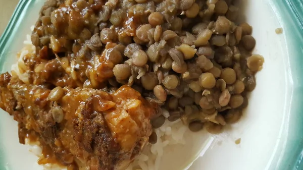 Plate Trinidad Tobago Lentil Peas Fish Rice — ストック写真