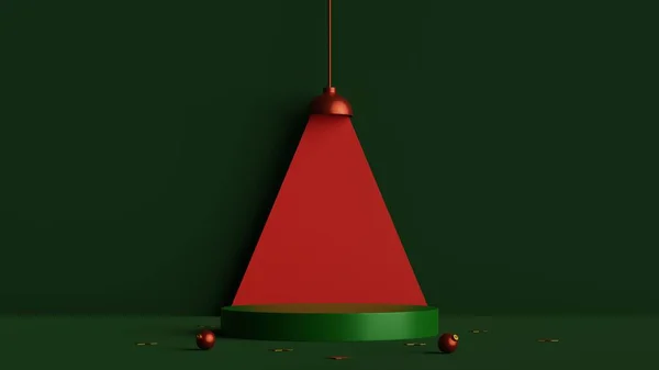 Minimale Szene Mit Geometrischem Zylinderpodest Auf Mitternachtsgrünem Hintergrund Frohe Weihnachten — Stockfoto